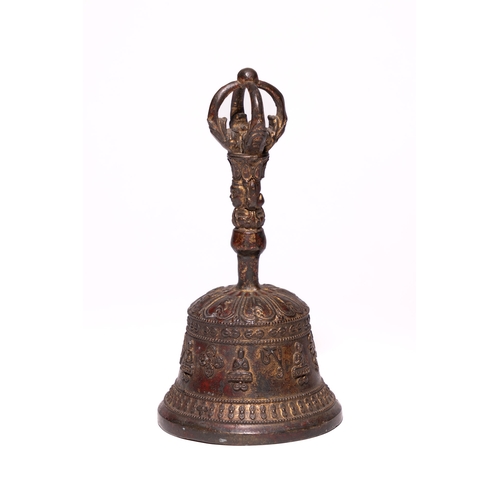 A TIBETAN GILT BRONZE RITUAL HAND BELL GHANTA. - This Tibetan ritual ...