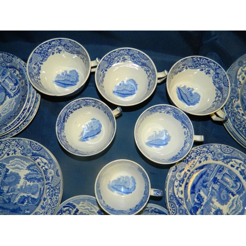 76 - Copeland Spode stoneware willow patterned teaset with butter dishes