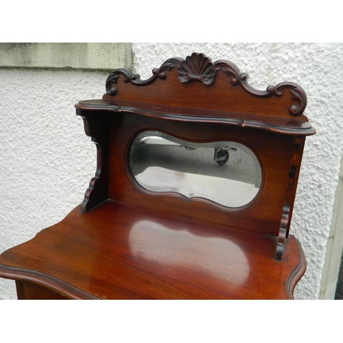 145 - Small Edwardian display cabinet with lower shelf and mirrored shelved top