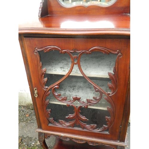 145 - Small Edwardian display cabinet with lower shelf and mirrored shelved top