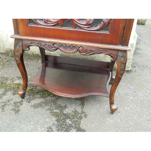 145 - Small Edwardian display cabinet with lower shelf and mirrored shelved top