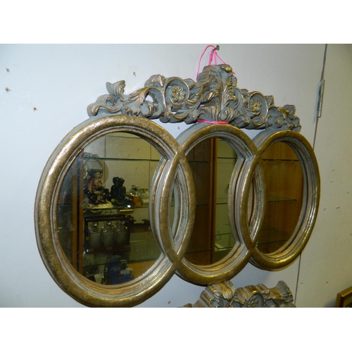 177 - Pair of triple gilt framed mirrors