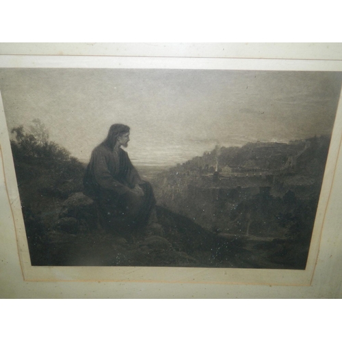 251 - Large framed print, depicting Jesus on mountain top