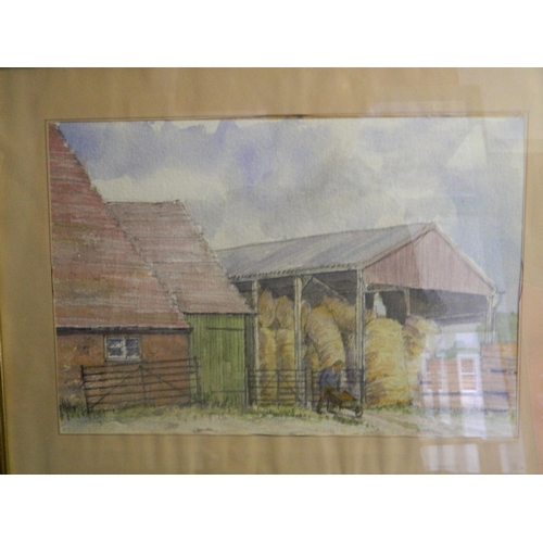 284 - Unsigned framed watercolour of farmyard scene 34x24cm