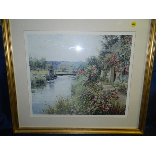 292 - Alfred Victor Fournier print of 2 girls on harbour side and Aston Knight print of river scene