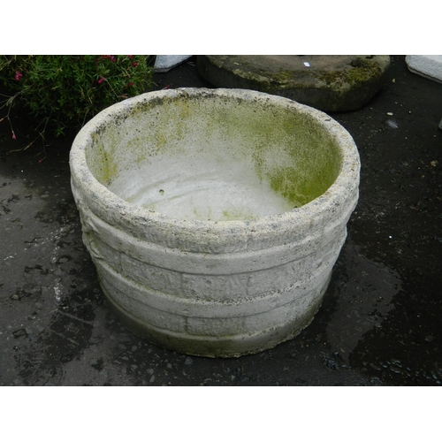 304 - Square stone garden trough 37cm, circular stone planter and stone brick effect planter