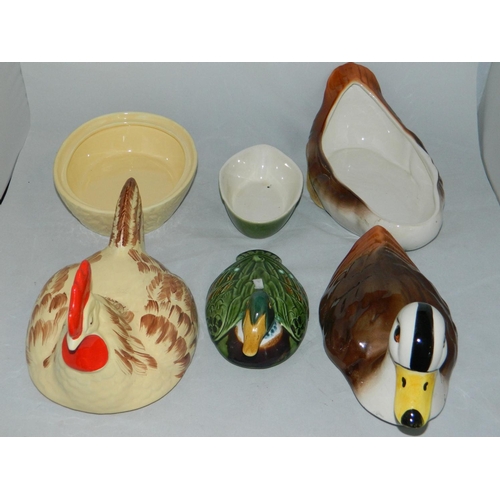 33 - 2 ceramic duck tureens and a hen tureen