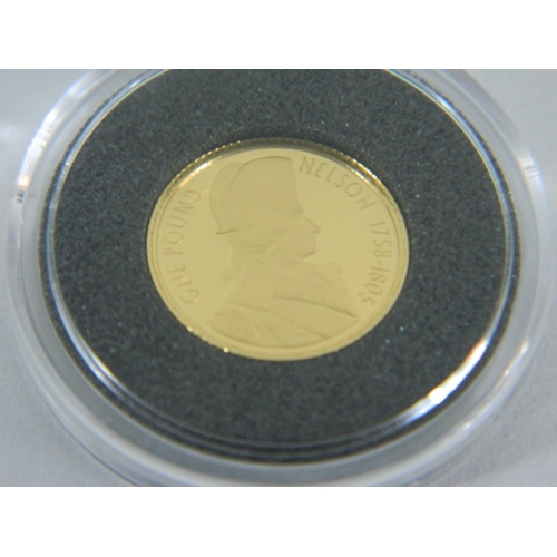 112 - 2 cased coins to include Alderney Elizabeth II 2005 gold one pound coin (1.3g in weight) and Isle of... 