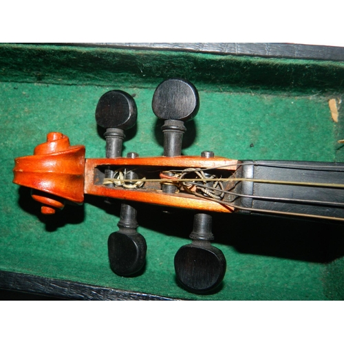 134 - Czecho-Slovakian cased violin with bow. Stamped Paganini with label inside saying 'Copy of Antonius ... 