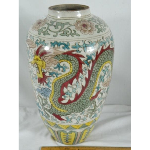 42 - Chinese pottery vase with dragon and phoneix design