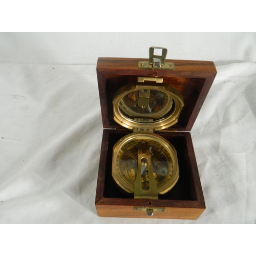 52 - Brass compass in treen box [Stanley London]