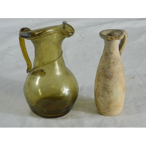 55 - Early stoneware oil jug and early yellow glass jug