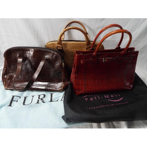 225 - 3 Pressed leather handbags