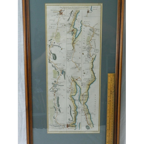 231 - Framed double sided road map of Inverness to Tain [1776]