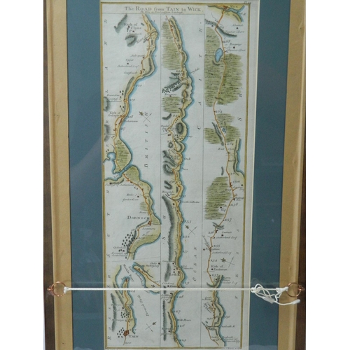 231 - Framed double sided road map of Inverness to Tain [1776]