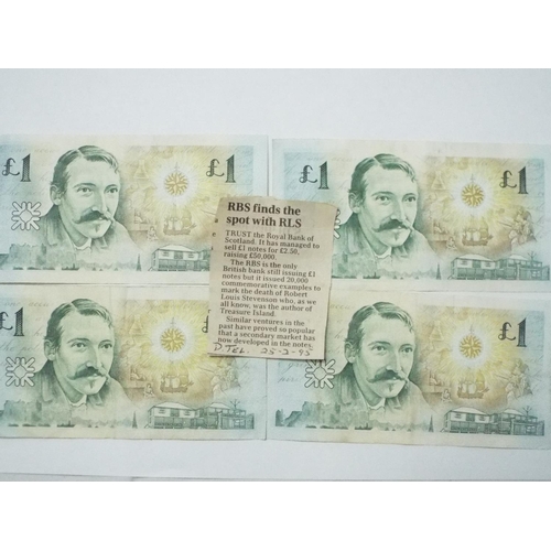 330 - 4 Limited edition 1 pound Robert Lewis Stevenson 100 year annivercery notes in very-good condition