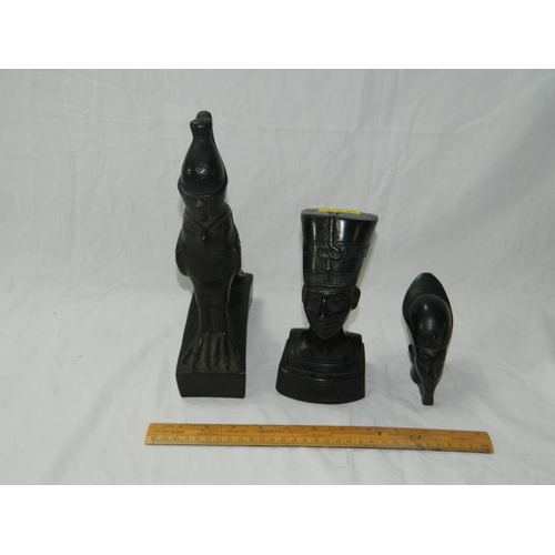 69 - 3 Egyptian figurines very heavy