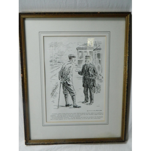 72 - Scottish interest William Gunning-King early 20th century framed cartoon probably originating from P... 