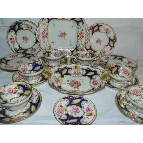 73 - Victorian Hammersley blue and gilt design 21 piece tea set