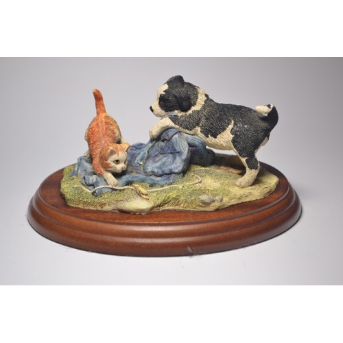 1066 - Two 1994 Anne Wall signed Border Fine Arts puppy and kitten models on stands, both Made in Scotland,... 