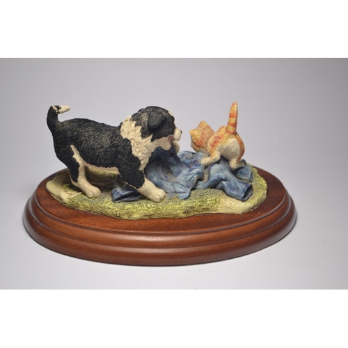 1066 - Two 1994 Anne Wall signed Border Fine Arts puppy and kitten models on stands, both Made in Scotland,... 