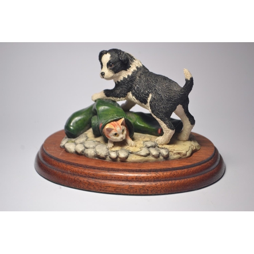 1067 - Two Anne Wall Border Fine Art puppy and kitten models on stand both Made in Scotland 'If the cap fit... 