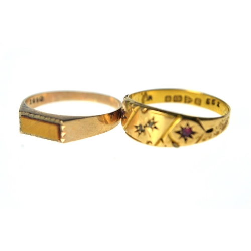 109 - Late Victorian 18ct gold ring set with 2 small rubies, stamped and dated. With another 9ct gold ring... 