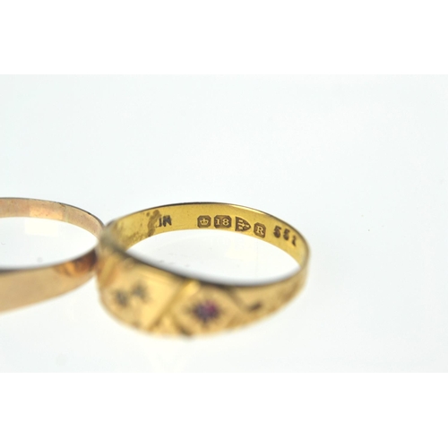 109 - Late Victorian 18ct gold ring set with 2 small rubies, stamped and dated. With another 9ct gold ring... 