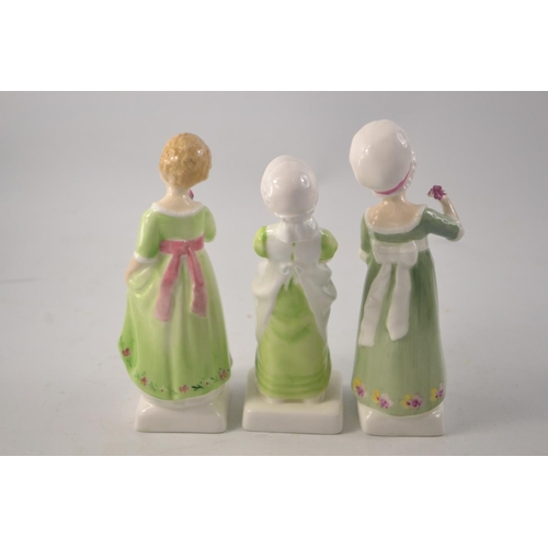 1135 - Three Kate Greenaway collection figures to include 'Tess' HN2865 approx 15cm tall, 'Ruth' HN2799 app... 