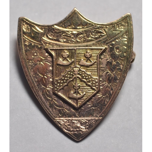 115 - 9ct gold shield badge for cricket. Awarded to K. Grimshaw of Laiserdyke, stamped 375 hallmarked. Gro... 