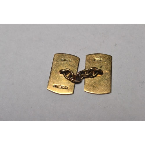 125 - Pair of 9ct gold Roman shield cuff links, stamped 375. Gross weight: 7.7g