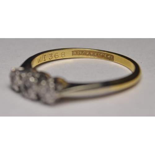 129 - 18ct gold illusion cut diamond 3 stone ring stamped 18ct