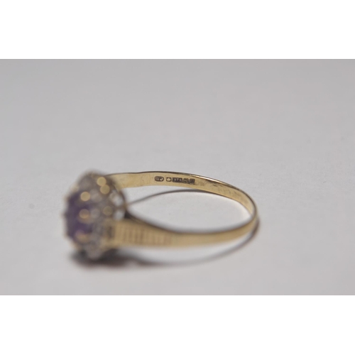 132 - 9ct gold amethyst set dress ring. Weighs 1.5g