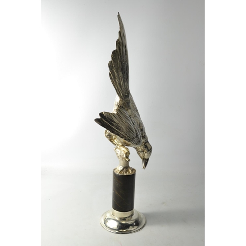 155 - Contenintal solid silver Magpie bird on a branch mounted on marble base. With import marks for LONDO... 