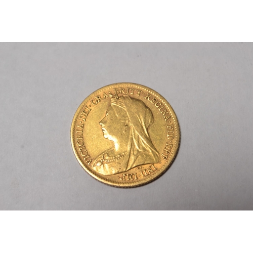 173 - Victorian half gold sovereign 22ct dated 1900. In good condition, some contact marks, attractively t... 