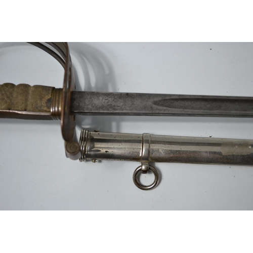 187 - Edwardian Infantry sword stamped 6102 and 'Rove'. Blade length 82cm Handle length: 15cm