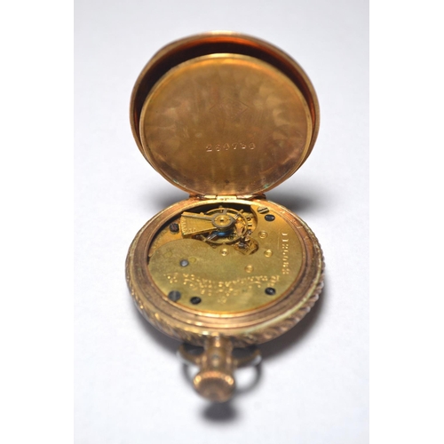 190 - New York standard hunter pocket watch, the enamelled dial and seconds subdial in gold plated case ha... 