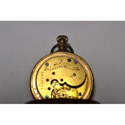 190 - New York standard hunter pocket watch, the enamelled dial and seconds subdial in gold plated case ha... 