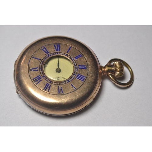 191 - American gold plated half hunter pocket watch having enamelled dial and second subdial Philidelphia ... 