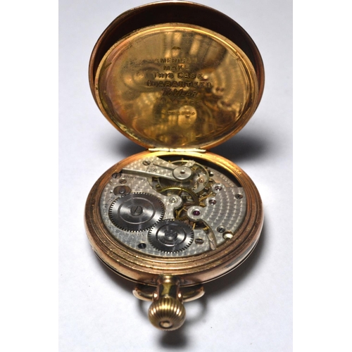 191 - American gold plated half hunter pocket watch having enamelled dial and second subdial Philidelphia ... 