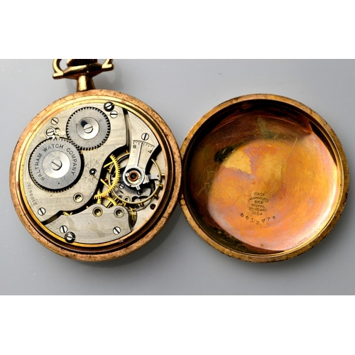 199 - WALTHAM 'Equity' gold plated pocket watch with enameled dial and seconds subdial. working