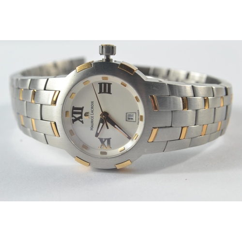 200 - Maurice Lacroix 18ct on steel watch with white face and roman numeral dial. Serial: AF47554 79861