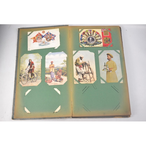 211 - Circa 1920's postcard album with mainly Indian scenes. Approx 33 pages of postcards