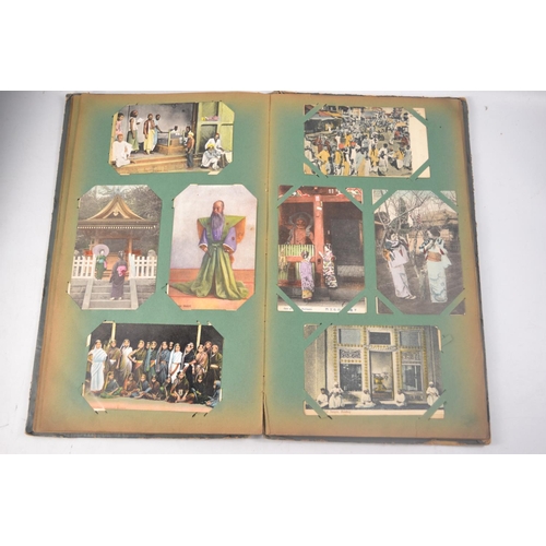 211 - Circa 1920's postcard album with mainly Indian scenes. Approx 33 pages of postcards