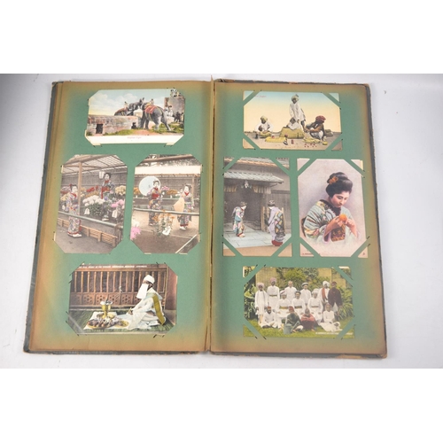 211 - Circa 1920's postcard album with mainly Indian scenes. Approx 33 pages of postcards