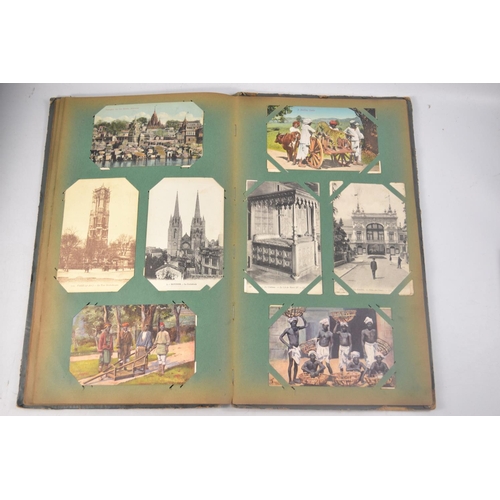 211 - Circa 1920's postcard album with mainly Indian scenes. Approx 33 pages of postcards