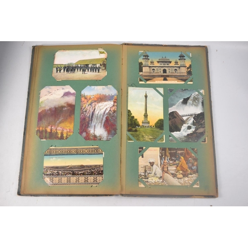 211 - Circa 1920's postcard album with mainly Indian scenes. Approx 33 pages of postcards