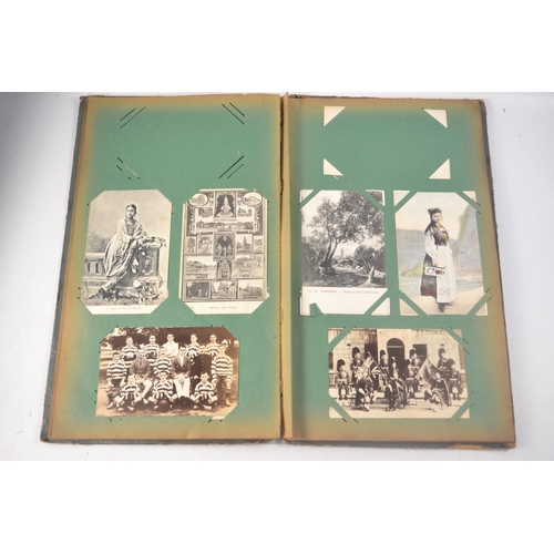 211 - Circa 1920's postcard album with mainly Indian scenes. Approx 33 pages of postcards