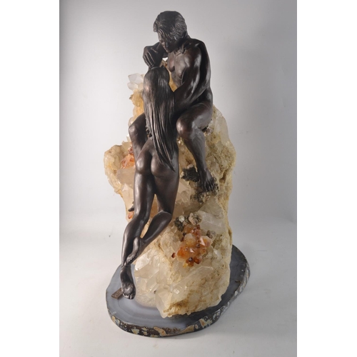 22C - VIDAL EBANO bronze of young couple on rock crystal base. 56cm tall 36cm wide
Condition: only slight ... 