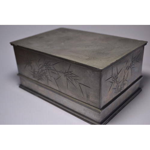 23 - KUT HING Pewter artists box with fitted interior, and dragon design to top. [W:20.5.x H:10.xD:14 cm ... 